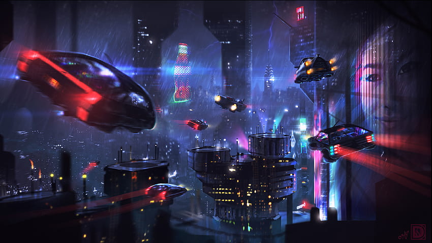 Cyberpunk, dunkel, Stadt, Gebäude, Kunst HD-Hintergrundbild