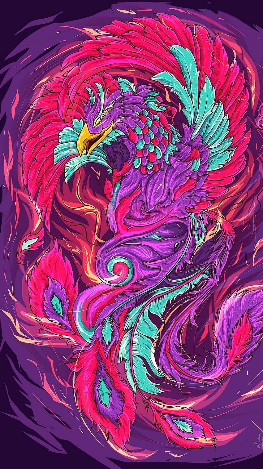 phénix, oiseau, art, coloré, Purple Phoenix Fond d'écran de téléphone HD