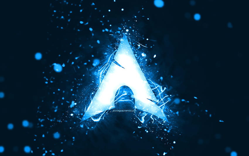 Logotipo azul de Arch Linux, luces de neón azules, creativo, abstracto azul, logotipo de Arch Linux, Linux, Arch Linux fondo de pantalla