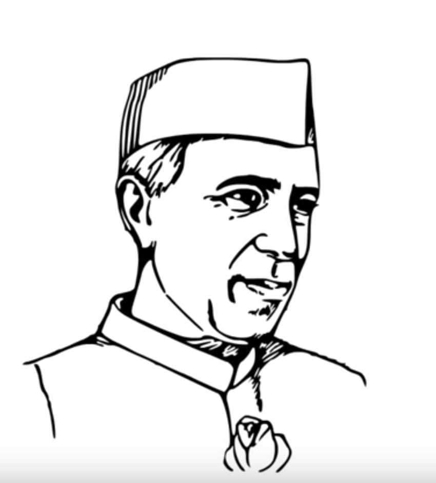 Pandit Jawaharlal Nehru adım adım yüz eskiz çizimi. Yüz taslağı, Arkadaşların çizimleri, Çizim HD telefon duvar kağıdı
