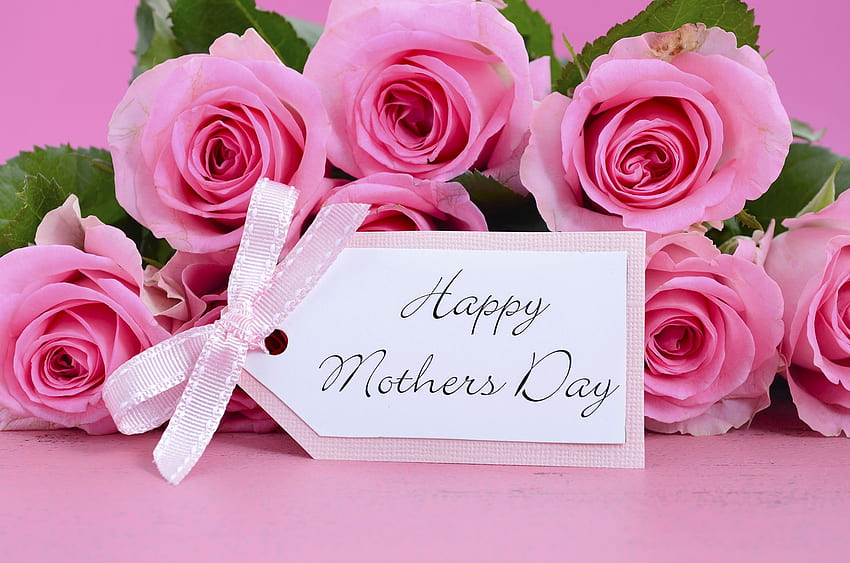 Happy Mothers Day, still life, roses, Mothers Day, ribbon, bow HD wallpaper