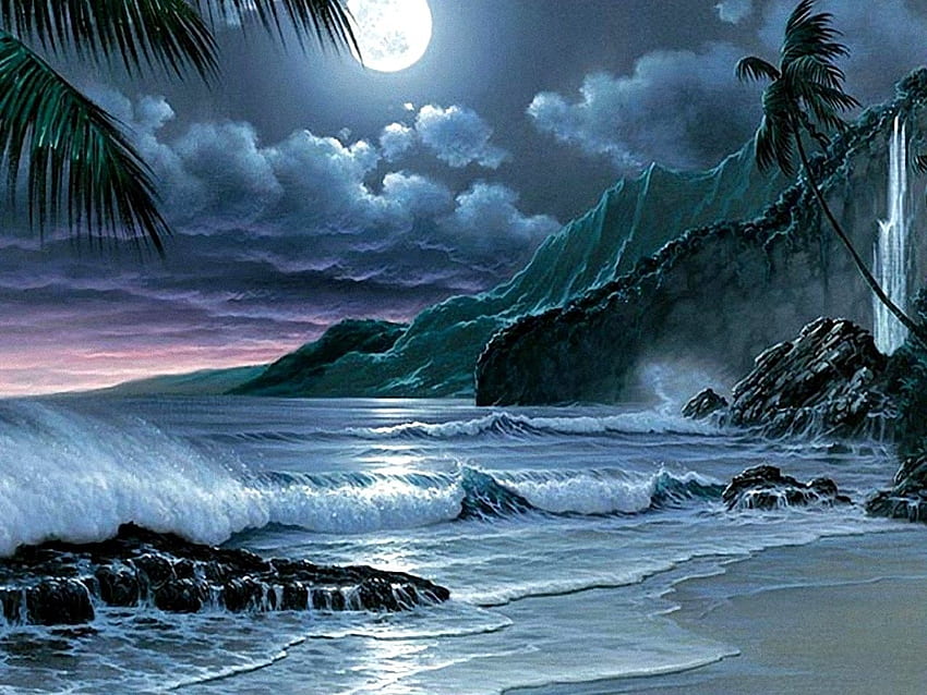 Live For Windows - Full Moon, Tropical Waves HD wallpaper | Pxfuel