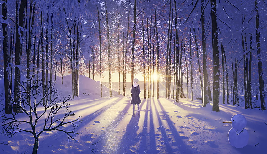Anime Girl, Snow, Winter, Forest - Maiden, Snowy Anime HD wallpaper