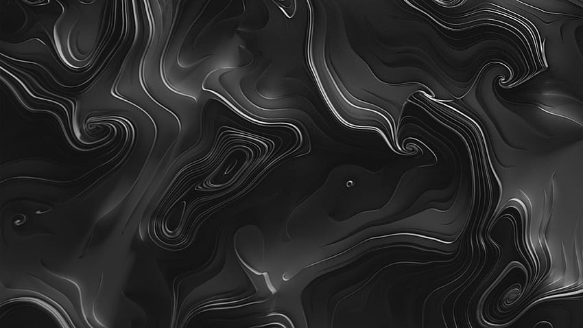 Krzywe mapy Ciemny wzór tła Bw, czarno-biała płynna sztuka Tapeta HD
