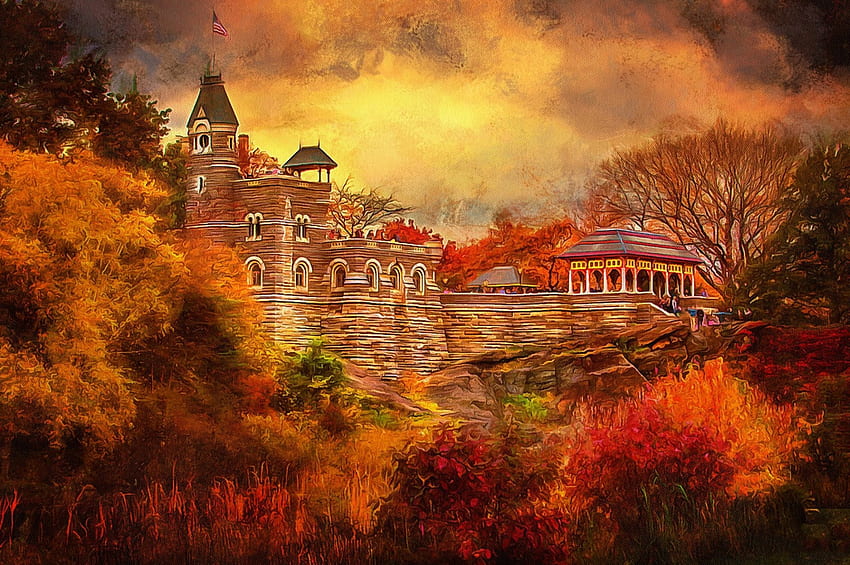castle, autumn, nature, fall HD wallpaper