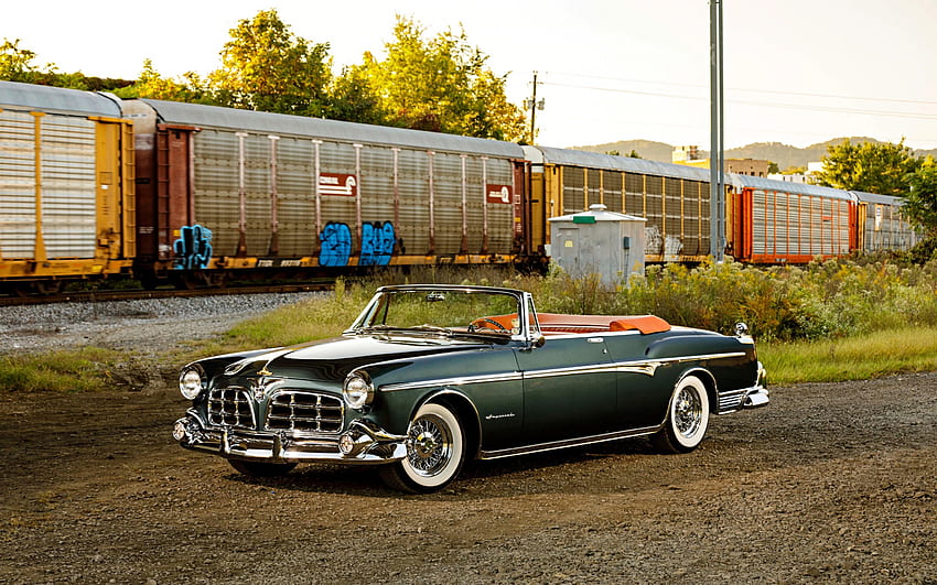 Chrysler Imperial, carros de luxo, 1955 carros, retro carros, carros americanos, 1955 Chrysler Imperial, verde cabriolet, Chrysler papel de parede HD
