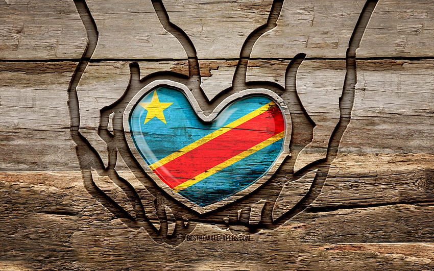 Amo la Repubblica Democratica del Congo, , mani intagliate in legno, Giorno della Repubblica Democratica del Congo, bandiera della Repubblica Democratica del Congo, sculture in legno, paesi africani, Repubblica Democratica del Congo Sfondo HD