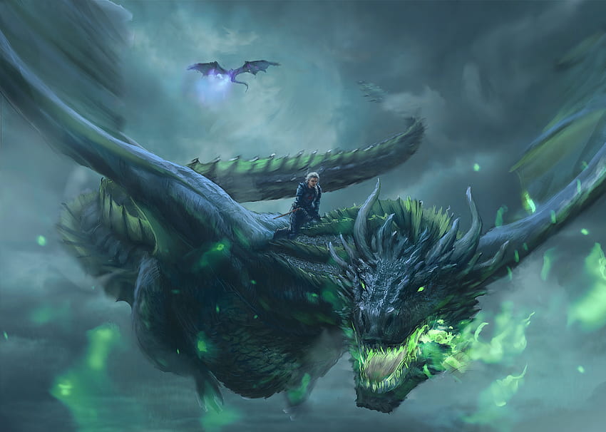 Madre de dragones, azul, arte, anacondrix, daenerys targaryen, niña, fantasía, verde, madre, dragón, luminos, juego de tronos fondo de pantalla