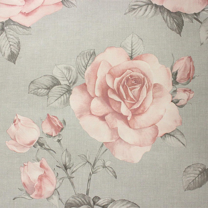 Flor Floral Rosas Rosa Gris Hessian Lino Efecto Texturizado Belgravia, Blush Floral fondo de pantalla del teléfono