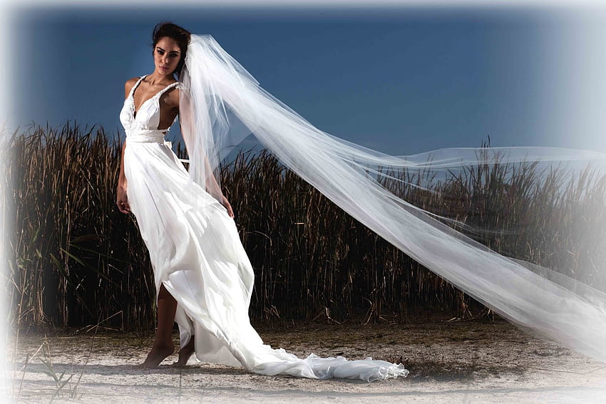 Anna Campbell, elegant, white, model, australian, bride, dress, woman HD wallpaper