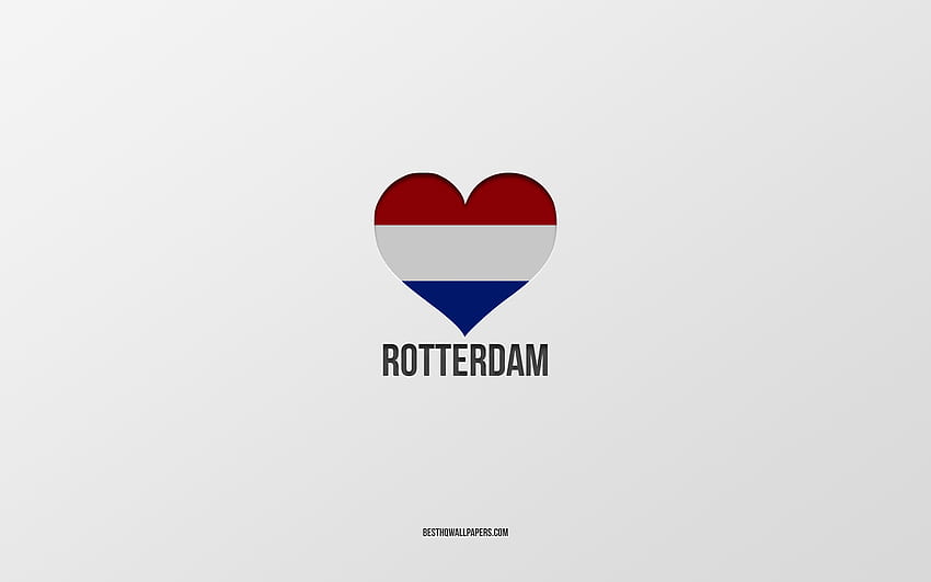 Rotterdam'ı Seviyorum, Hollanda şehirleri, Rotterdam Günü, gri arka plan, Rotterdam, Hollanda, Hollanda bayrağı kalbi, favori şehirler, Rotterdam'ı Seviyorum HD duvar kağıdı