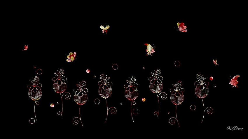 Flowers: Summer Abstract Flower Dark Night Butterflies Design, Abstract Spring HD wallpaper