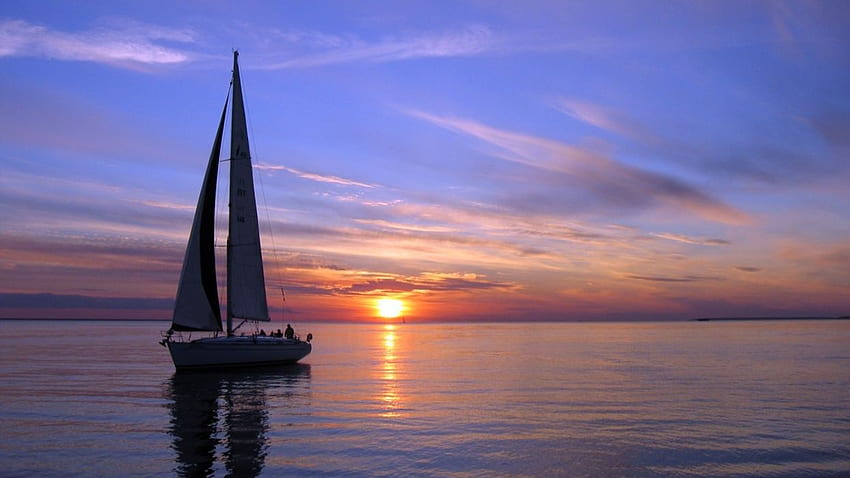 Barche barche silboat nave vela oceano mare cielo nuvole tramonto, Sea Sunrise Sfondo HD