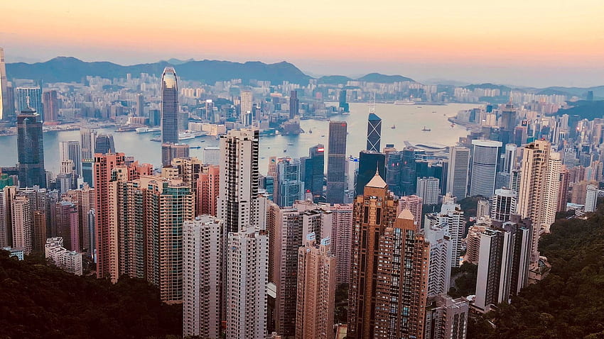 Vista aérea de los rascacielos de la ciudad de Hong Kong fondo de pantalla