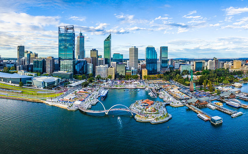 Perth, , Elizabeth Quay, gedung pencakar langit, pusat bisnis, arsitektur modern, teluk, kapal pesiar, Australia dengan resolusi . Kualitas tinggi Wallpaper HD