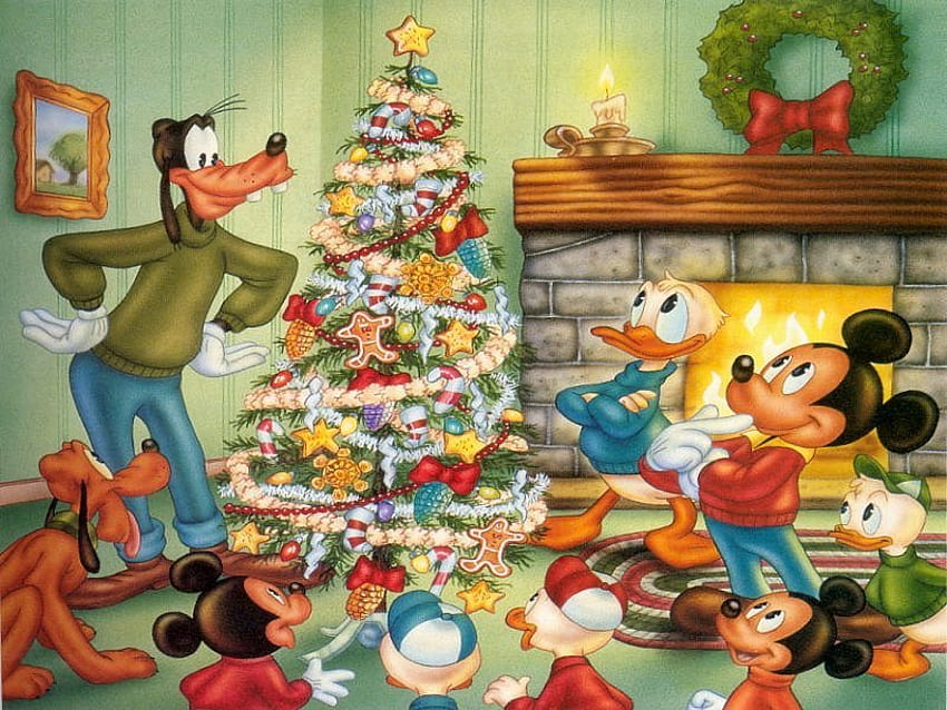 Mutlu Noeller, Goofy, Donald, Mickey ve Ailesi, louie, ferdie, pluto, goofy, huey, dewey, mickey, monty HD duvar kağıdı