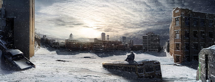 Postapokaliptyczna sztuka cyfrowa zima / i mobilne tło, zimowa apokalipsa Tapeta HD
