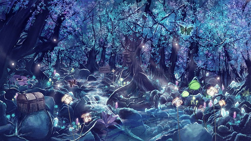 โลกมหัศจรรย์ สัตว์แฟนตาซี เวทมนตร์ ป่ามหัศจรรย์ นีออนเรืองแสง หลากสีสัน Magical Blue วอลล์เปเปอร์ HD