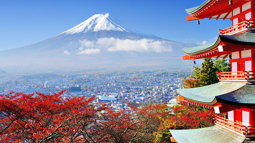 Jepang, Gunung Fuji, Bangunan Tradisional, Salju, Langit untuk iMac 27 inci, 2560X1440 Jepang Wallpaper HD