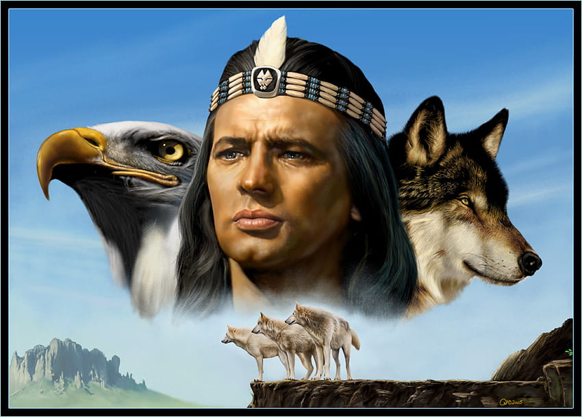 Spirit, vinnetou, wolf, eagle HD wallpaper