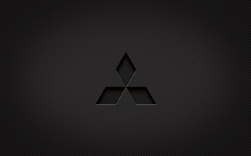 Logo carbone Mitsubishi, art grunge, fond carbone, créatif, logo noir Mitsubishi, marques de voitures, logo Mitsubishi, Mitsubishi Fond d'écran HD