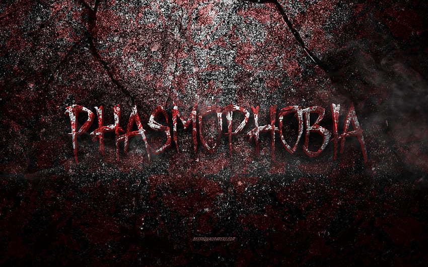 Лого на Phasmophobia, гръндж изкуство, лого на Phasmophobia камък, текстура на червен камък, Phasmophobia, текстура на гръндж камък, емблема на Phasmophobia, лого Phasmophobia 3d HD тапет