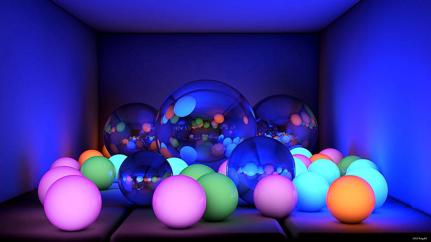 3D, Neon, Glow, Balls, Dimensions (Edit), Dimension HD wallpaper