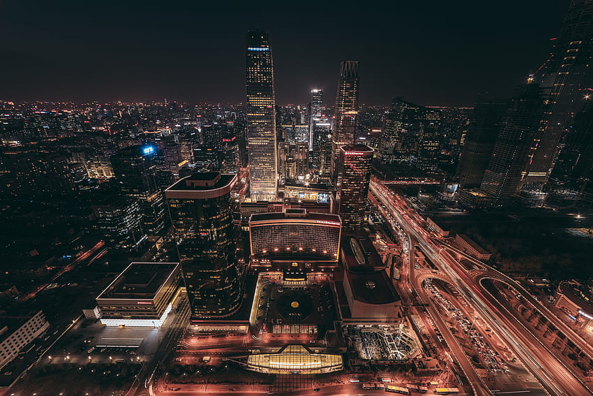 Città, Vista dall'alto, Città notturna, Grattacieli, Pechino Sfondo HD