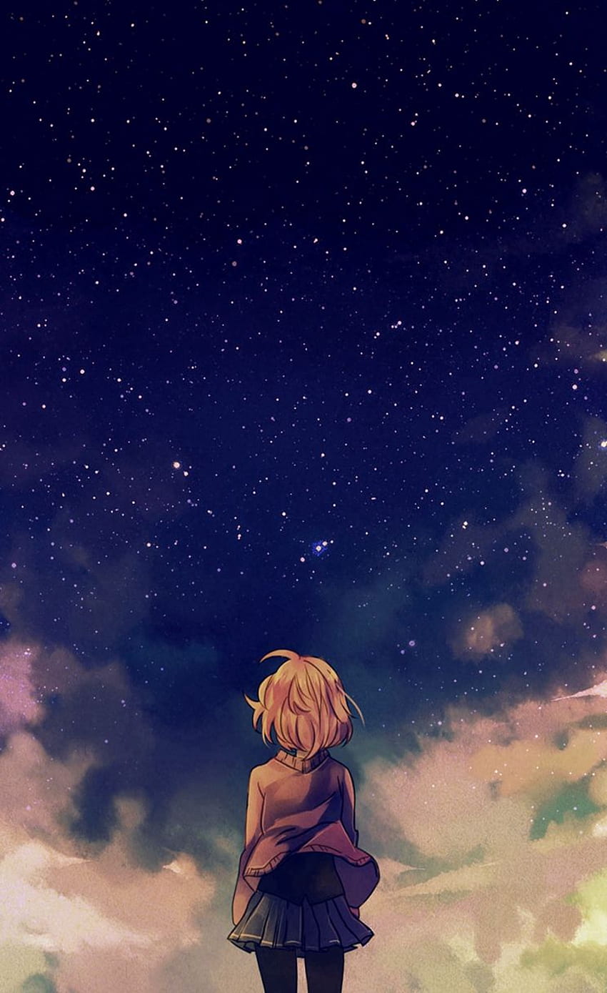 Starry Space Illust Anime Girl iPhone 4s . アイフォン、アニメ5 HD電話の壁紙