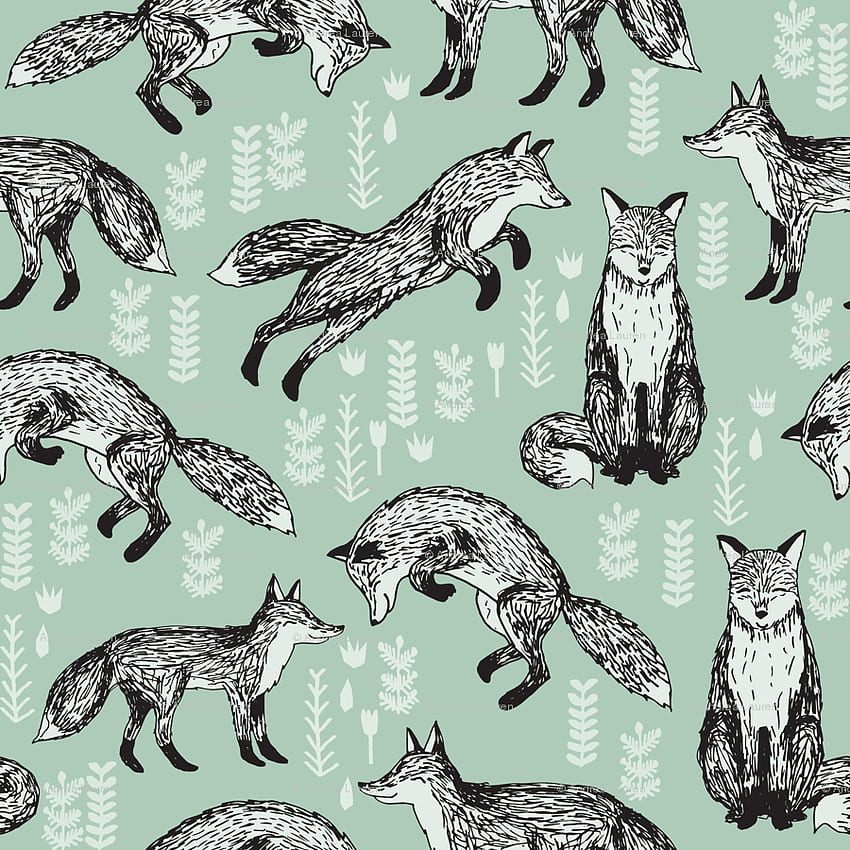 fox // mint green woodland animal cute fox for nursery gender HD phone wallpaper