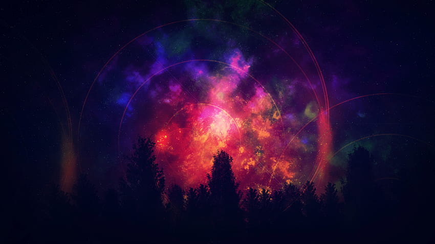 baum, sternenhimmel, bunt, hell, Stary Skies Colorful HD-Hintergrundbild