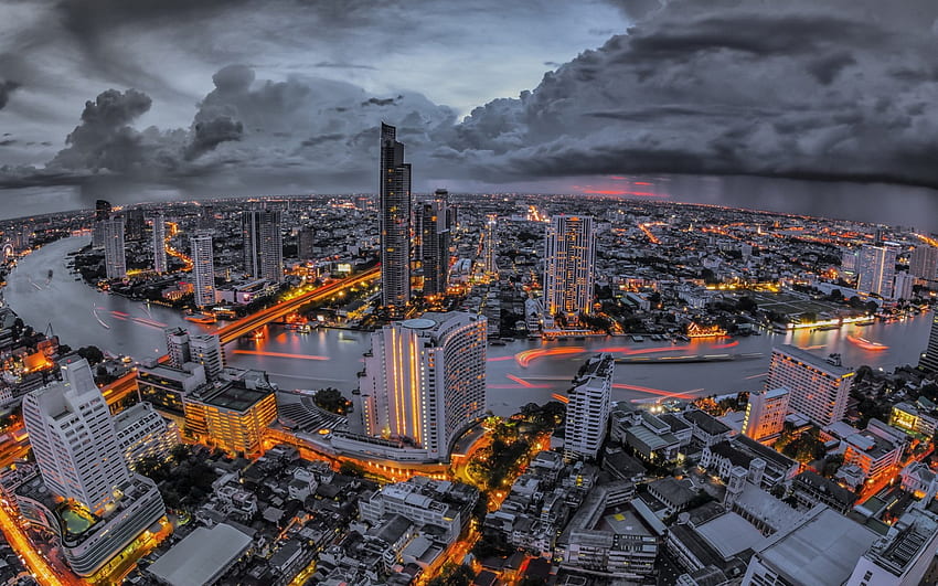 Panorama de Bangkok, naturaleza, paisajes urbanos, luces, nubes fondo de pantalla