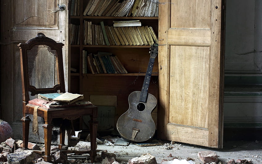 Eski Gitar - , Yarasada Eski Gitar Arka Planı, Eski Akustik Gitar HD duvar kağıdı