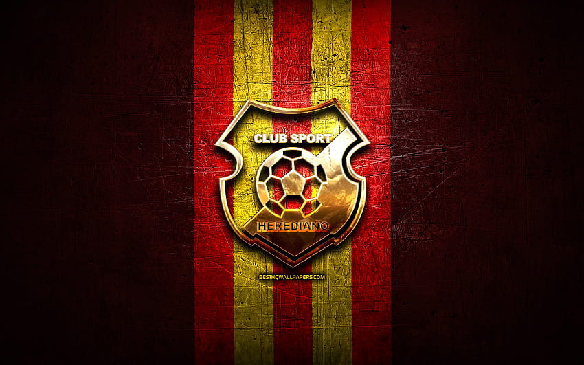 Herediano FC, logo emas, Liga FPD, latar belakang logam merah, sepak bola, klub sepak bola Kosta Rika, logo CS Herediano, sepak bola, Divisi Primera Kosta Rika, CS Herediano Wallpaper HD