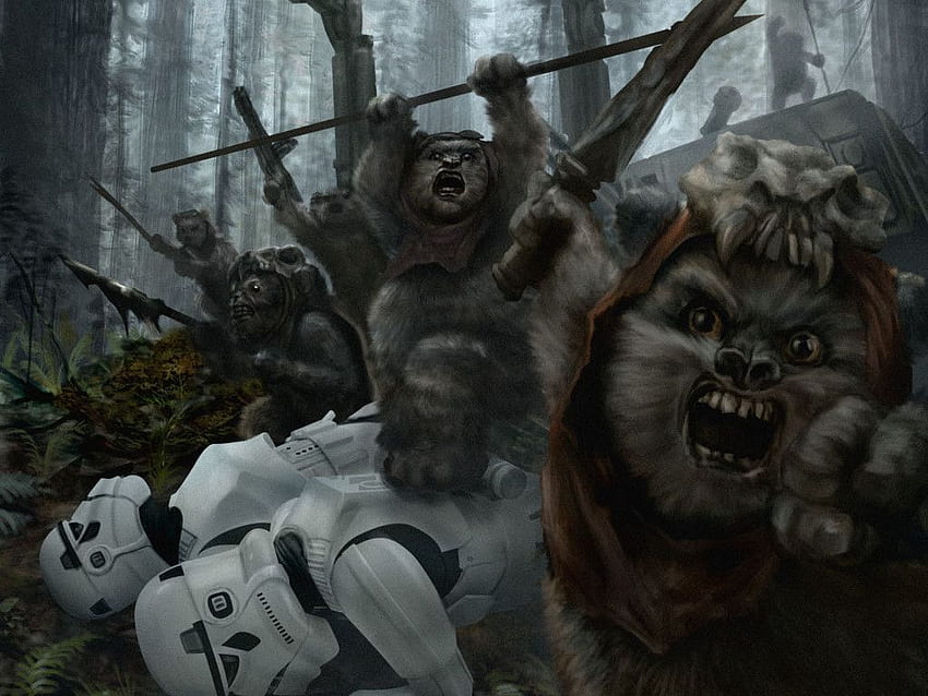 Download Ewok Warriors Gathering in the Forest Moon Wallpaper  Wallpapers com