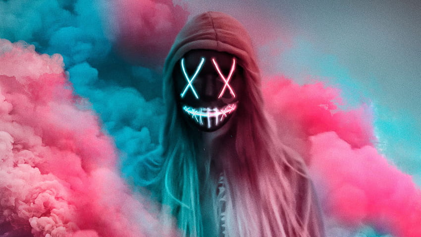 Neon Mask Girl Gas colorato, Artista, Crazy Bad Girl Sfondo HD