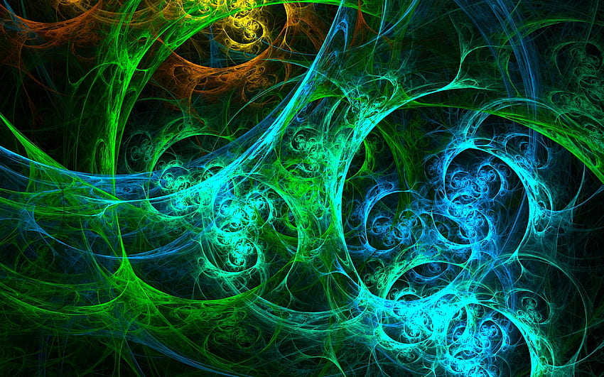 Fraktal, cahaya hijau, penuh warna Wallpaper HD