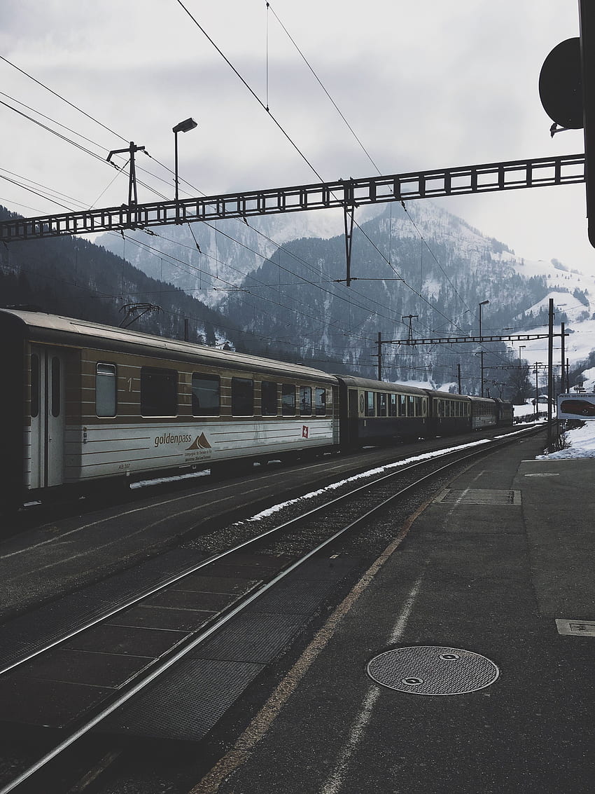 Winter, Mountains, , , Railway, Train HD phone wallpaper