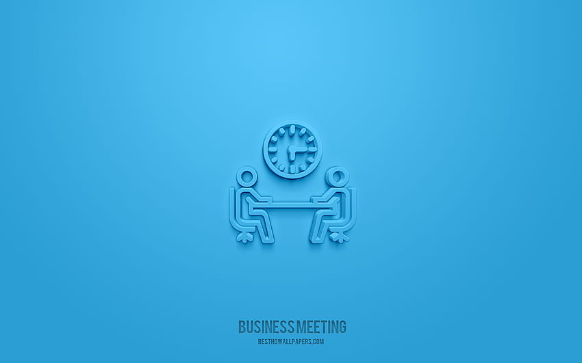 business meeting 3d icon, blue background, 3d symbols, business meeting, business icons, 3d icons, business meeting sign, business 3d icons HD wallpaper