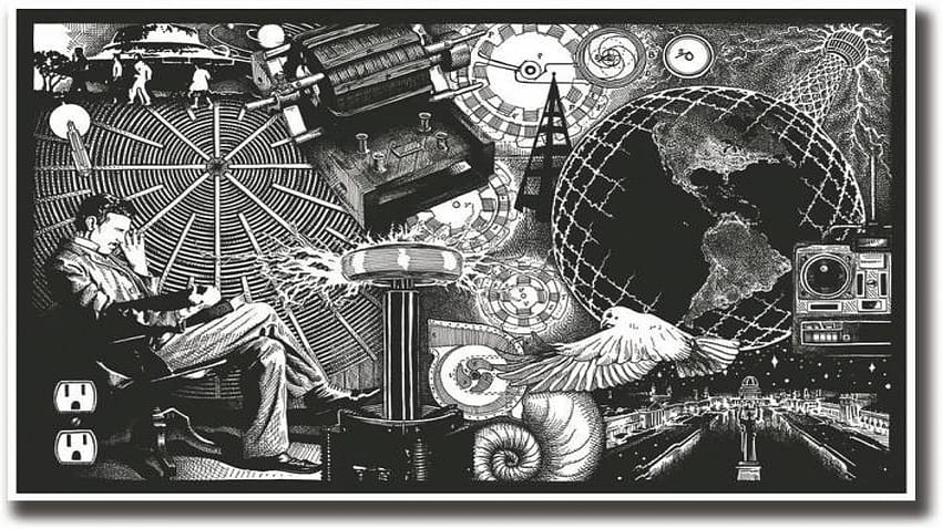 Download Visionary Inventor Nikola Tesla with the Illustration of  Alternating Current Wallpaper | Wallpapers.com