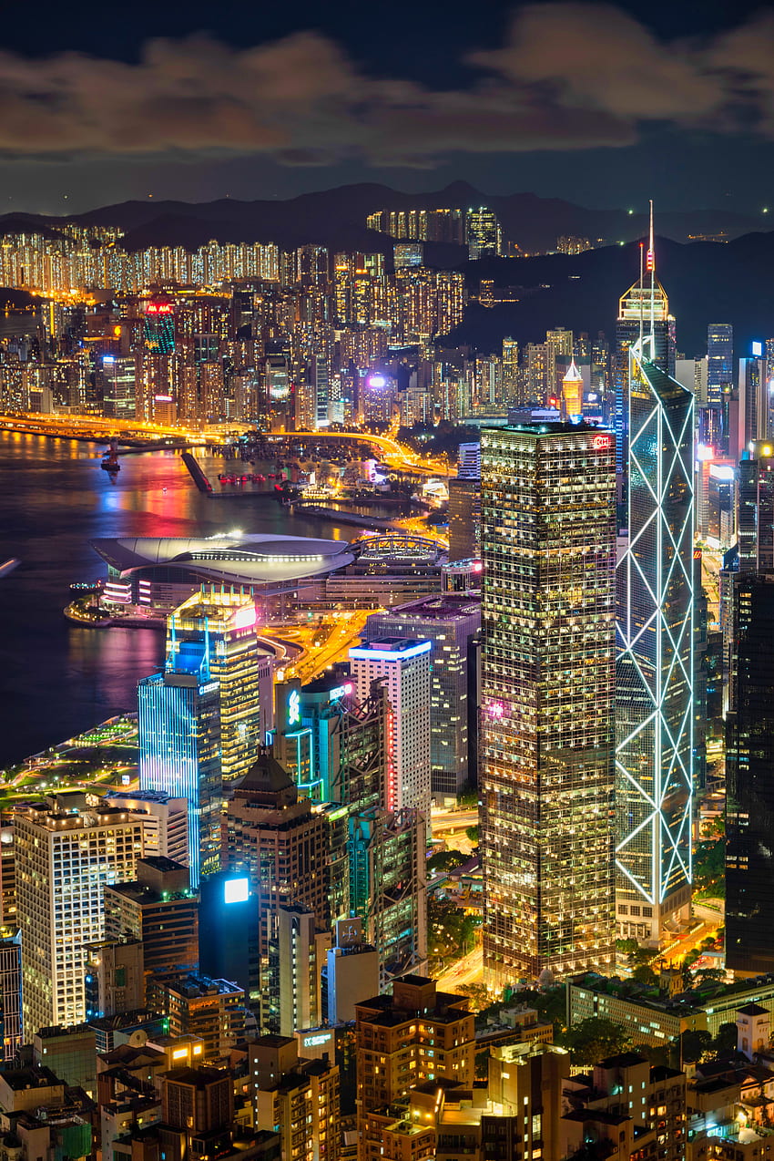 Hong Kong Skyline from the Peak. Hong kong night, Hong kong nightlife,  Beautiful places to travel, Hong Kong Night Skyline HD phone wallpaper |  Pxfuel