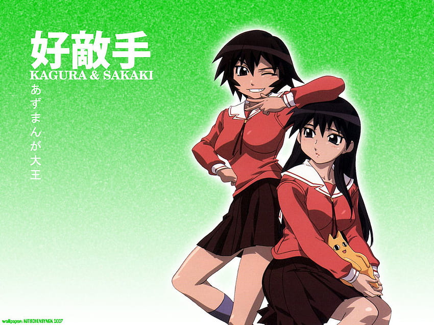 Rivalen, zwei, Azumanga, 2, süß, bg, Papier, Anime, Daiho, grün, Mädchen, Wand HD-Hintergrundbild