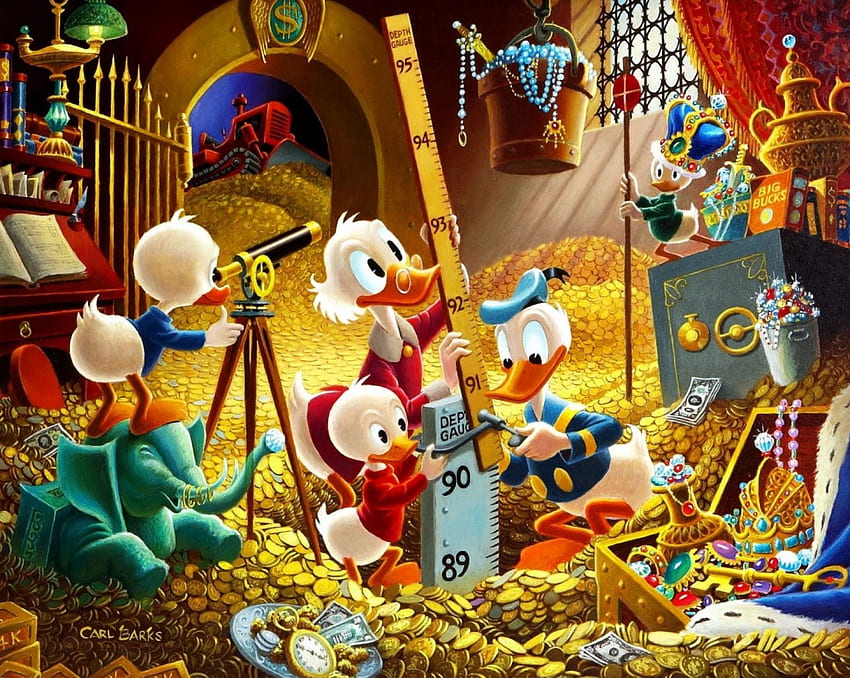 Scrooge McDuck, coin, animation, duck, disney, money, donald HD wallpaper