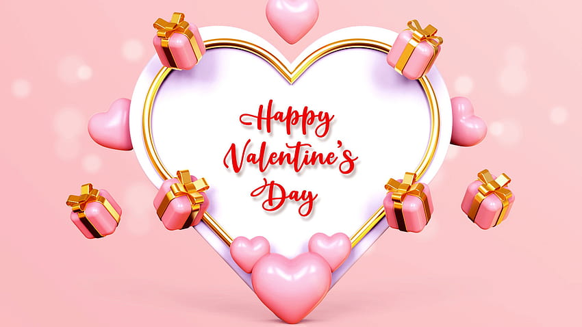 Pink Hearts Gift Boxes Heart Shapes Happy Valentine's Day Light Pink Background Valentine's Day HD wallpaper