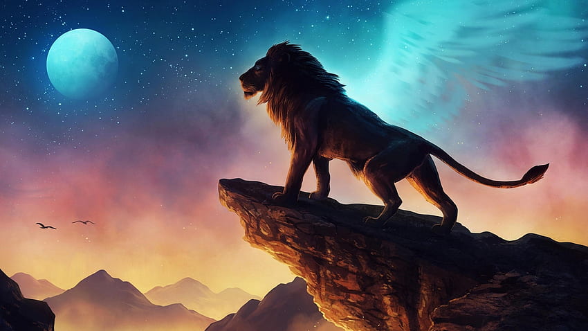 Król leśny lew fantasy sztuka tło, abstrakcyjna sztuka lwa Tapeta HD