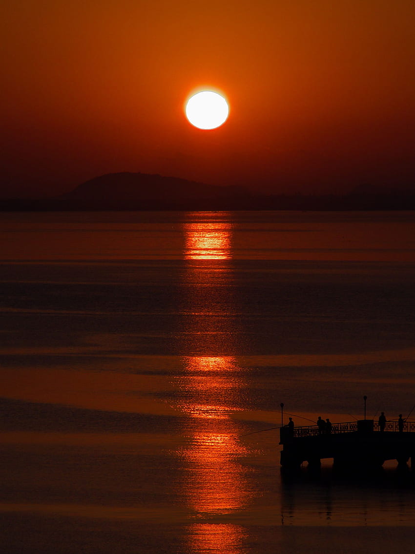 sunrise, sun, silhouettes, fishermen, Friend Silhouettes HD phone wallpaper