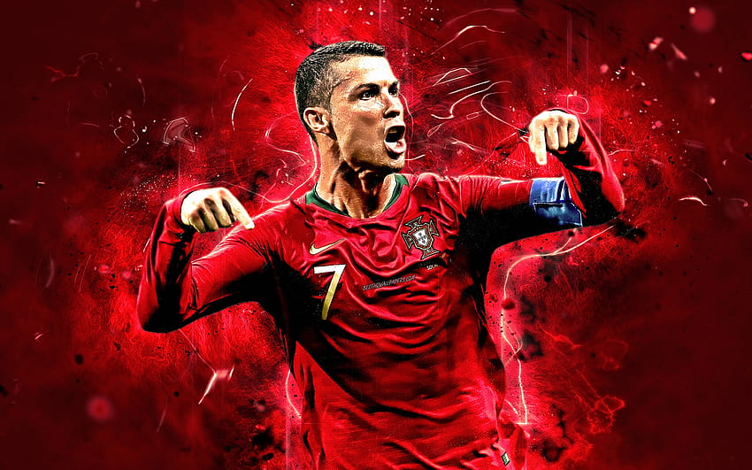 CR7, gol, Cristiano Ronaldo, nazionale portoghese, calcio, luci al neon, stelle del calcio, squadra di calcio portoghese, Ronaldo per con risoluzione . Alta qualità, gol di Cristiano Ronaldo Sfondo HD