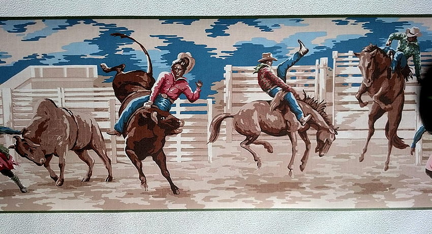 Cowboy Bronco Rodeo Border – Green Edge, Cowboy Painting HD wallpaper