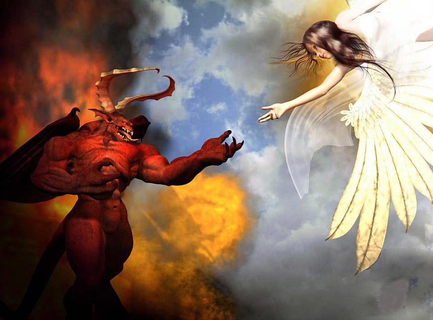 Malaikat & Iblis, putih, merah, iblis, jahat, malaikat, baik Wallpaper HD