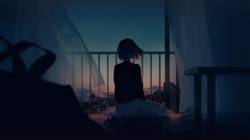 孤独なアニメの悲しい少女、暗い雨の悲しいアニメ 高画質の壁紙